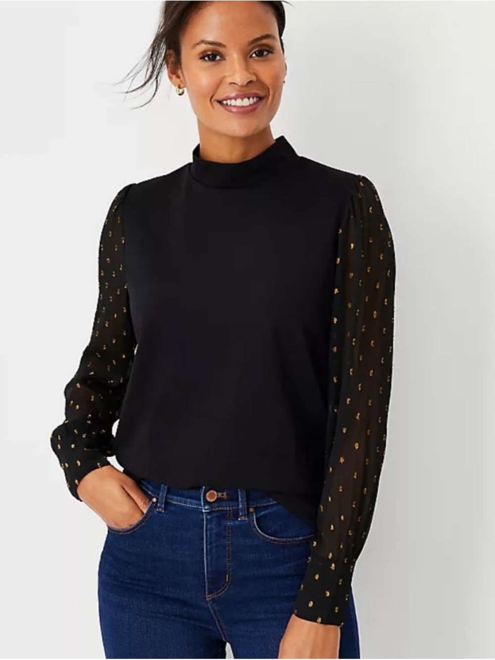 Ann Taylor Shimmer Clip Sleeve Mixed Media Top. XXL. NWT.
